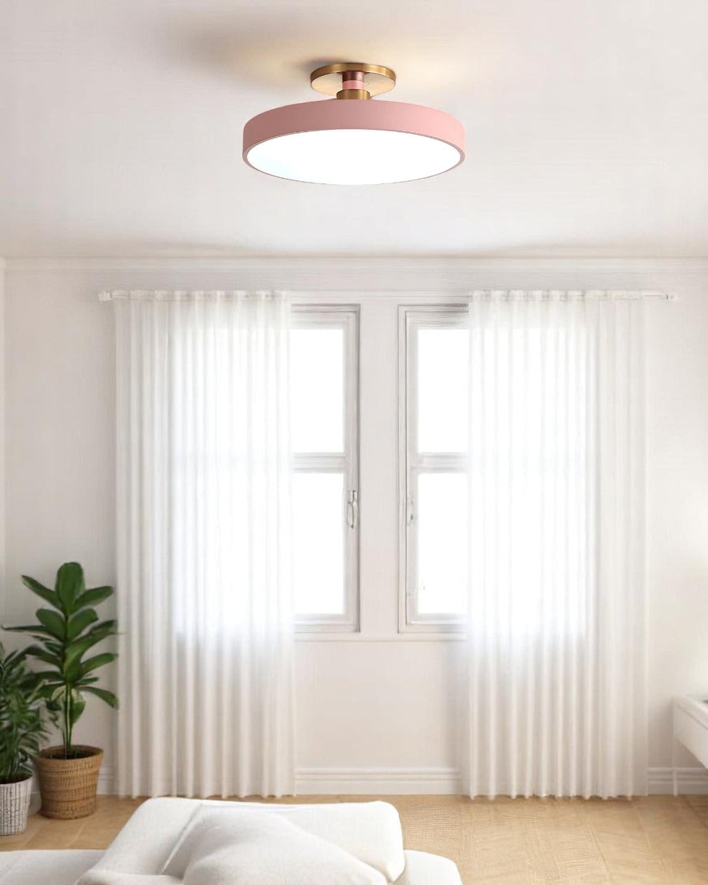 Modern Round Ceiling Light with Gold Detail & Acrylic Diffuser – Minimalist Semi-Flush for Living Room & Bedroom