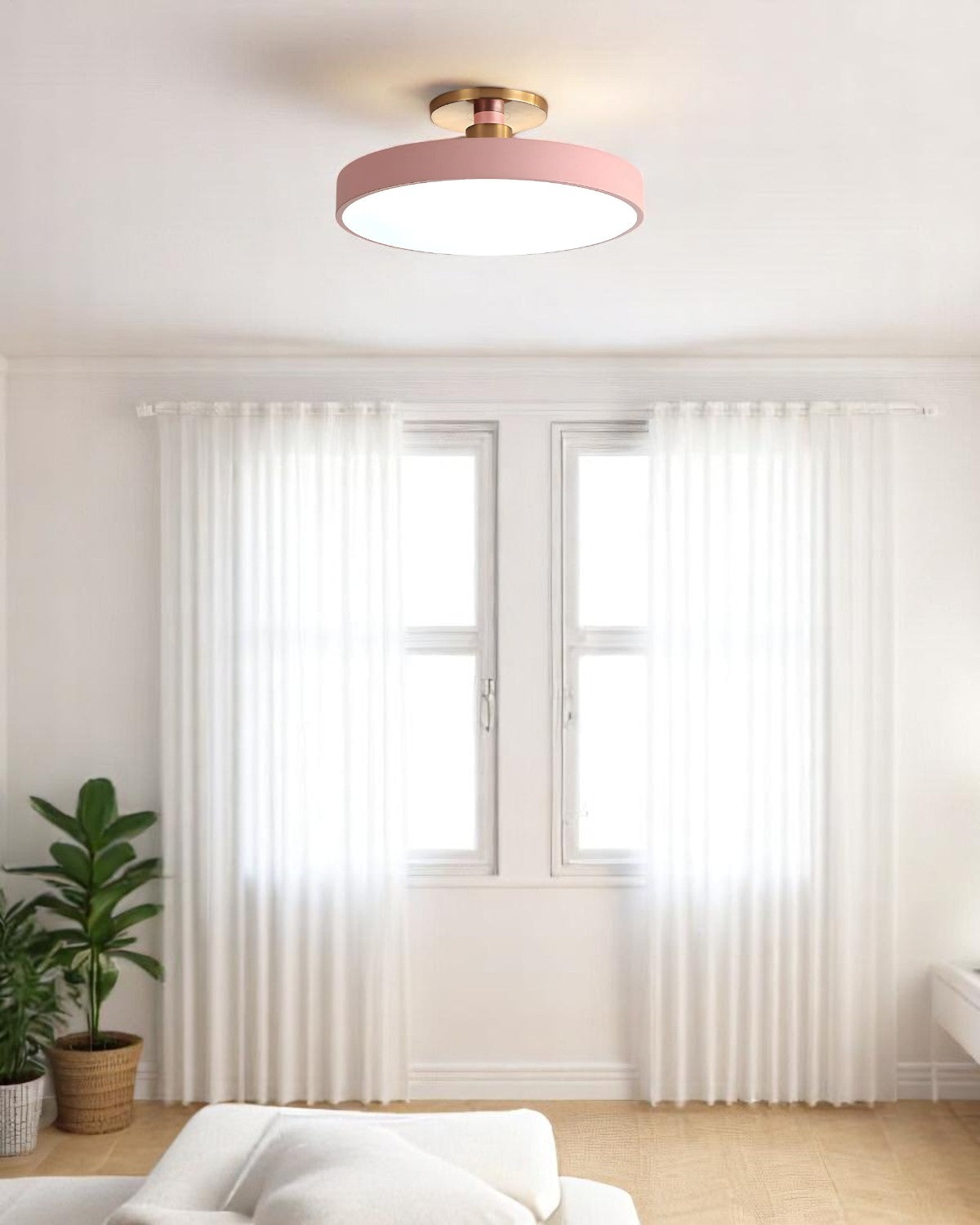 Modern Round Ceiling Light with Gold Detail & Acrylic Diffuser – Minimalist Semi-Flush for Living Room & Bedroom