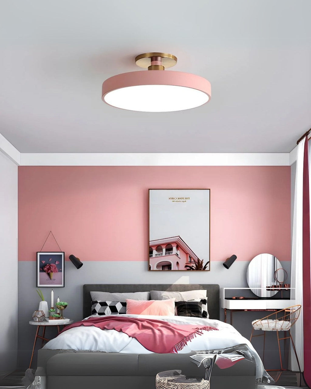 Modern Round Ceiling Light with Gold Detail & Acrylic Diffuser – Minimalist Semi-Flush for Living Room & Bedroom