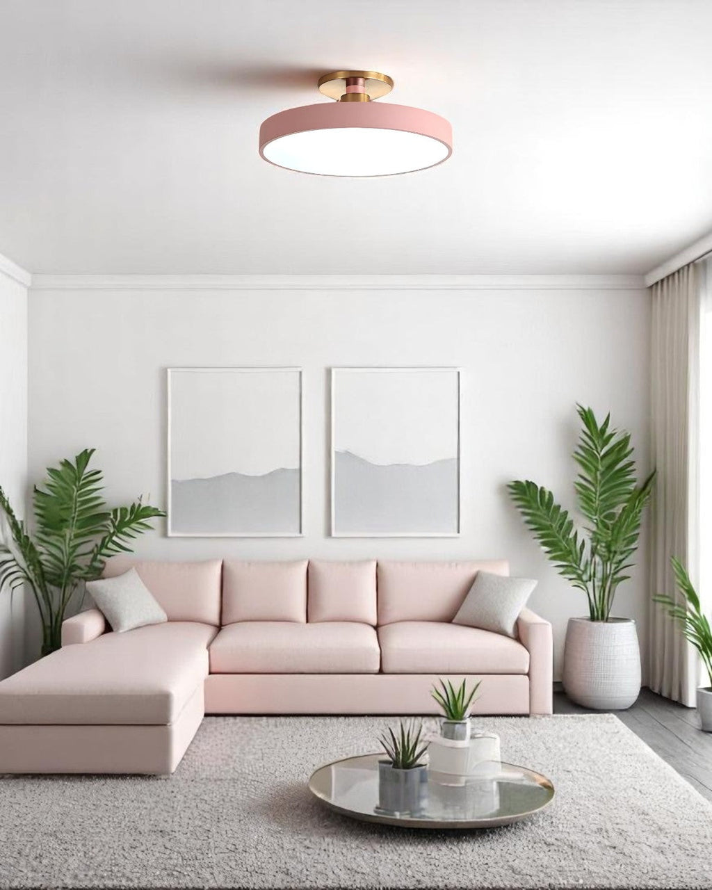 Modern Round Ceiling Light with Gold Detail & Acrylic Diffuser – Minimalist Semi-Flush for Living Room & Bedroom