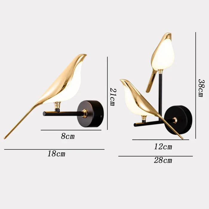 Bird-Shaped LED Design Wall Light – Gold Wall Lamp with Warm Light