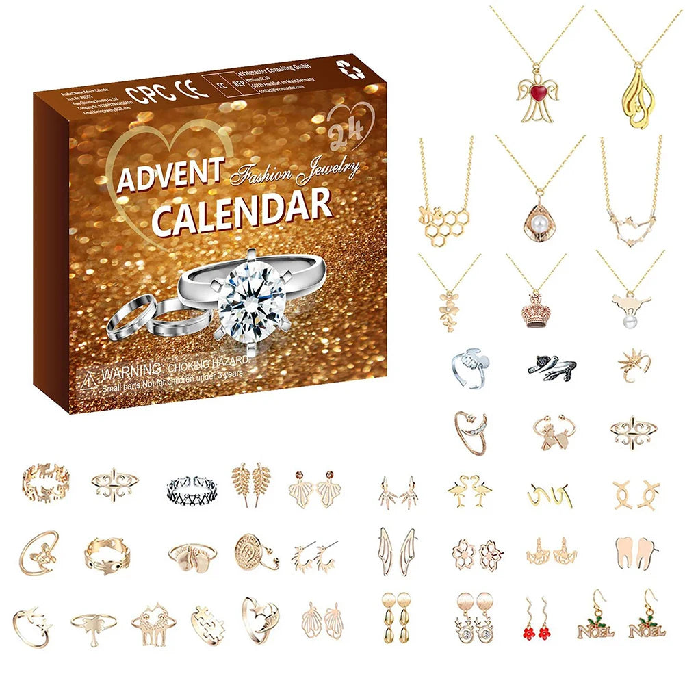 Gold-Tone Jewellery Advent Calendar with Necklaces, Rings and Earrings, Gold Box 2026