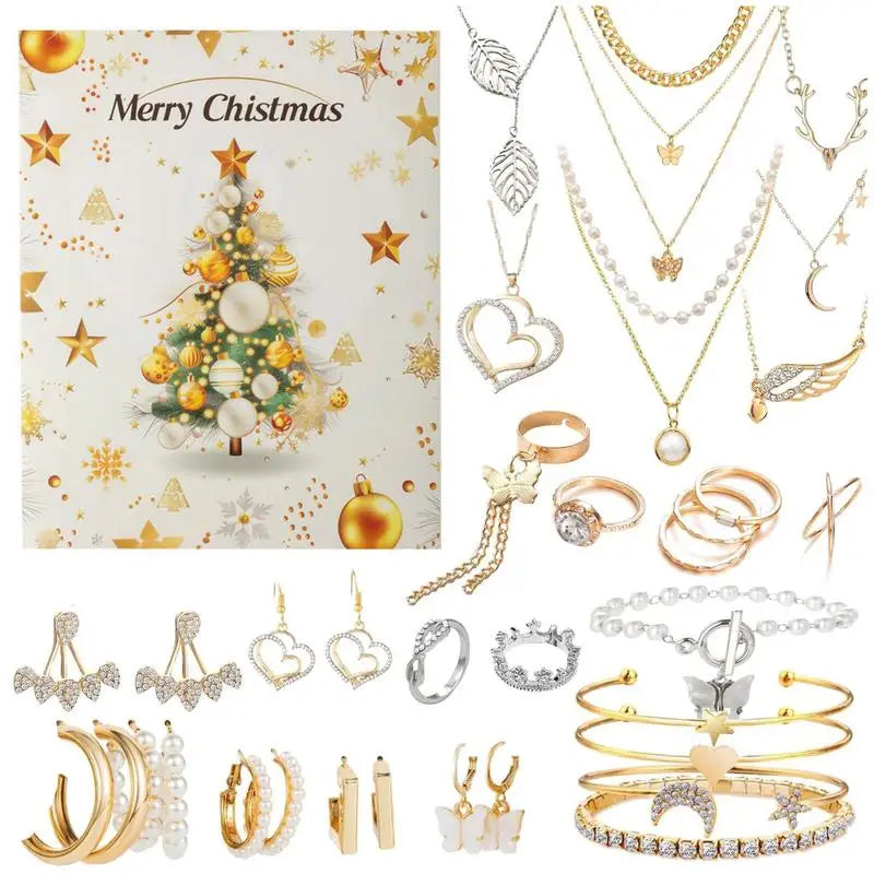 Gold-Tone Jewellery Advent Calendar with Necklaces, Rings and Earrings, White Box 2026