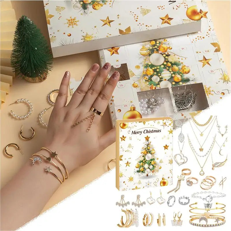 Gold-Tone Jewellery Advent Calendar with Necklaces, Rings and Earrings, White Box 2026