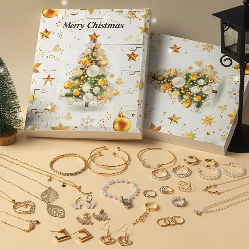Gold-Tone Jewellery Advent Calendar with Necklaces, Rings and Earrings, White Box 2026