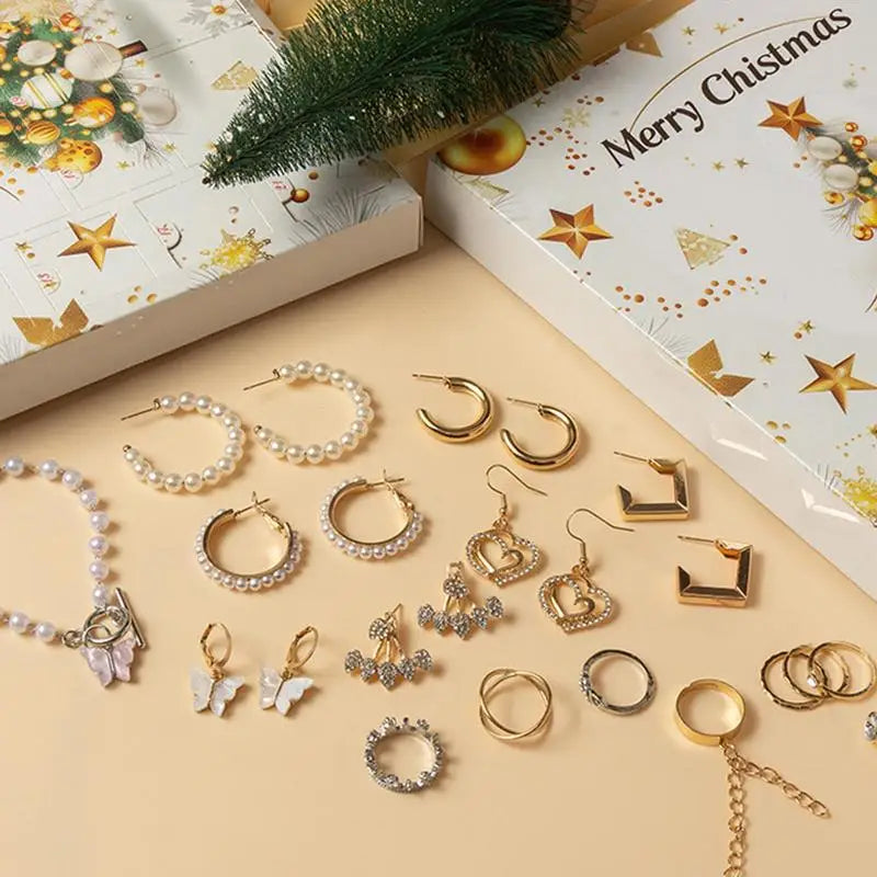 Gold-Tone Jewellery Advent Calendar with Necklaces, Rings and Earrings, White Box 2026