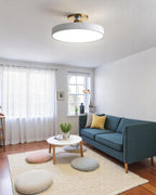 Modern Round Ceiling Light with Gold Detail & Acrylic Diffuser – Minimalist Semi-Flush for Living Room & Bedroom