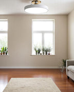 Modern Round Ceiling Light with Gold Detail & Acrylic Diffuser – Minimalist Semi-Flush for Living Room & Bedroom
