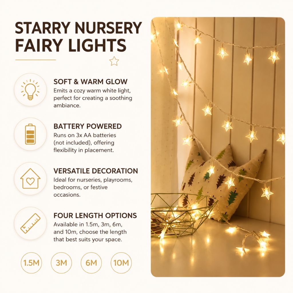Battery LED Fairy Lights, Warm White – Star String Lights & Night Light Decoration for Kids’ Room & Nursery