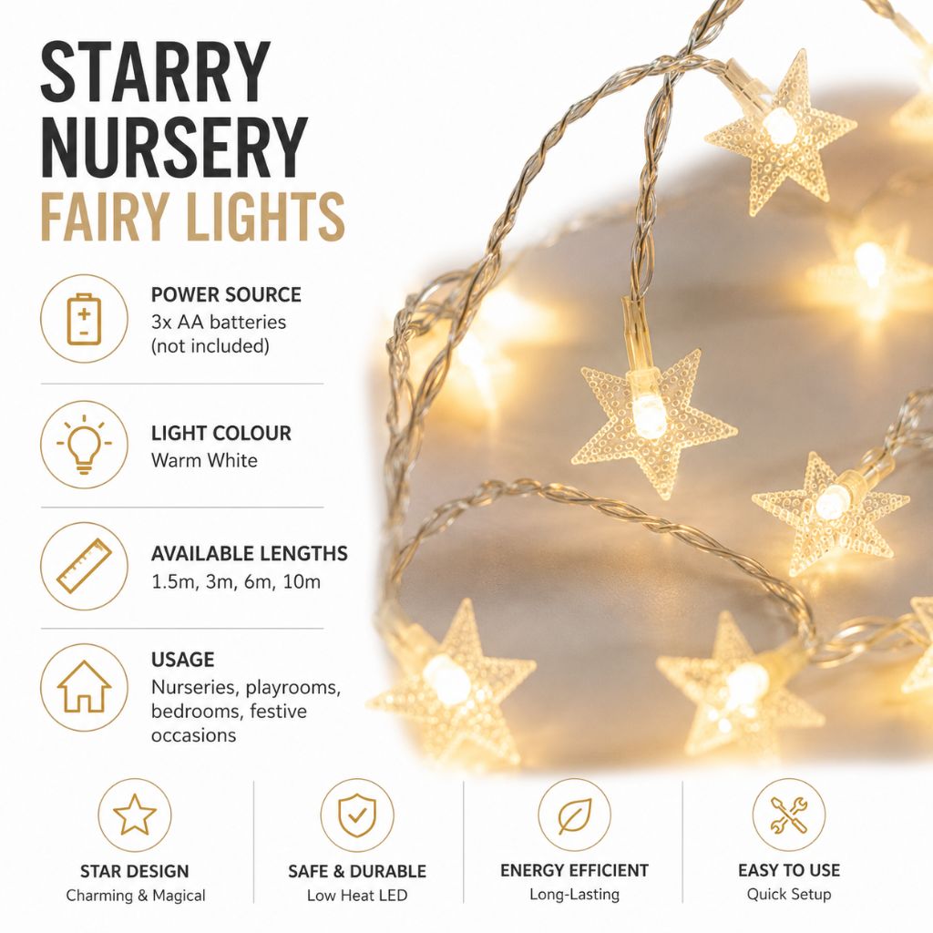 Battery LED Fairy Lights, Warm White – Star String Lights & Night Light Decoration for Kids’ Room & Nursery