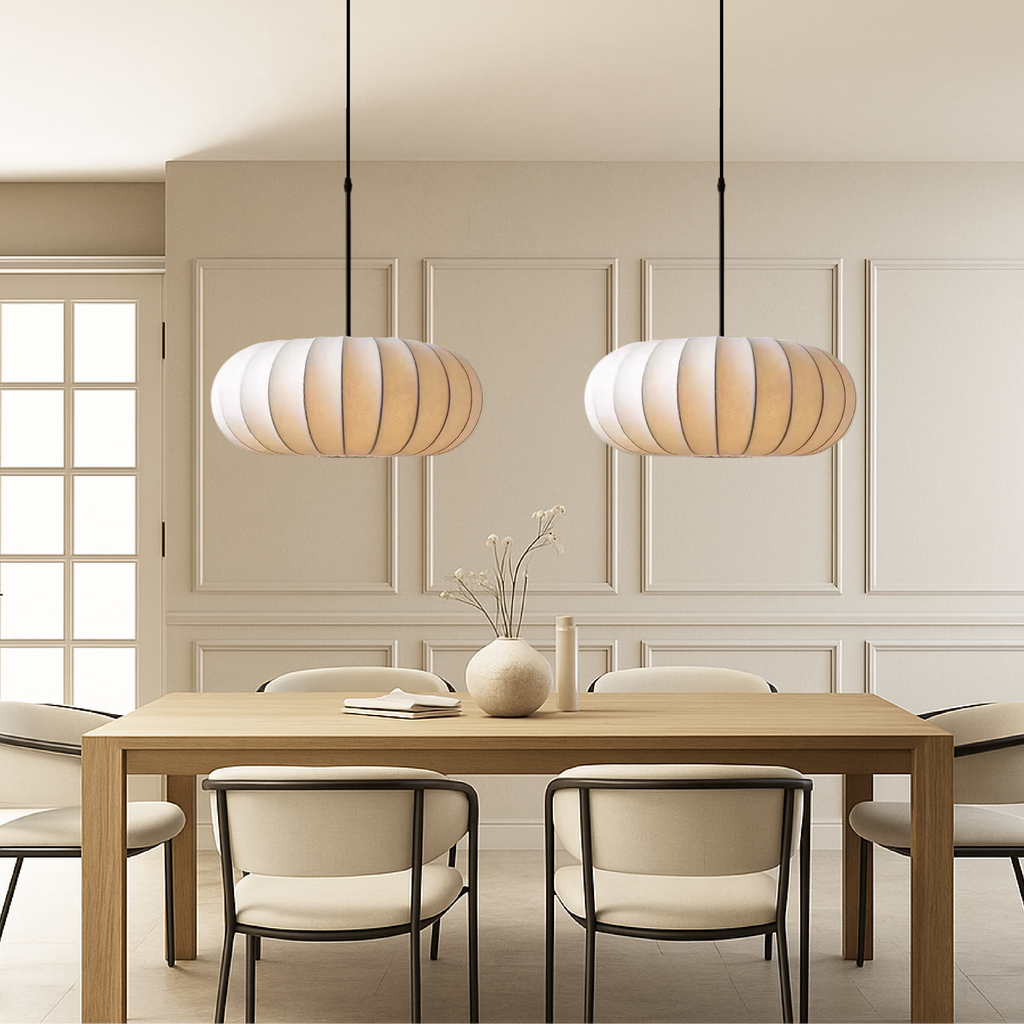 Pendant Light with Silk Shade, Ø 30–50 cm – Warm White 3000K LED Ceiling Lighting for Dining Table, Kitchen Island & Living Room