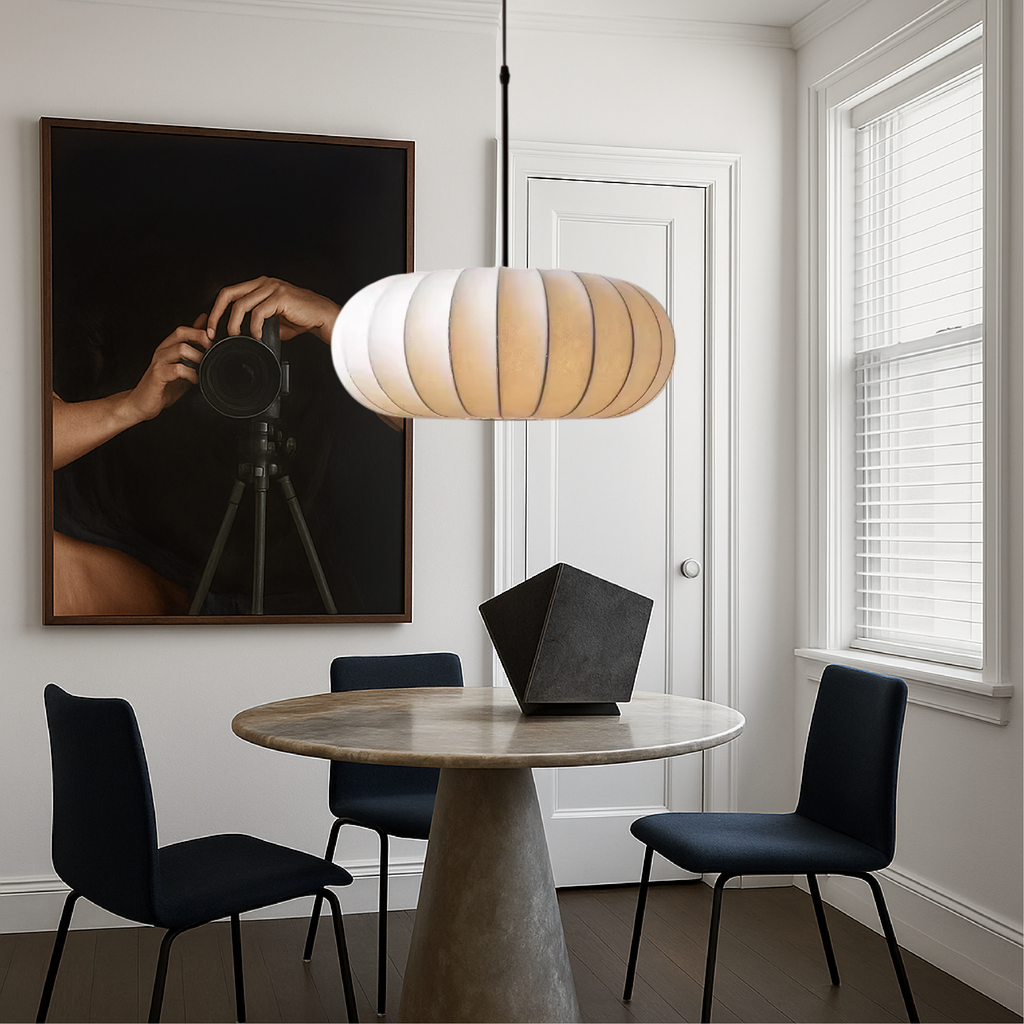 Pendant Light with Silk Shade, Ø 30–50 cm – Warm White 3000K LED Ceiling Lighting for Dining Table, Kitchen Island & Living Room