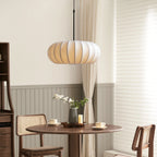 Pendant Light with Silk Shade, Ø 30–50 cm – Warm White 3000K LED Ceiling Lighting for Dining Table, Kitchen Island & Living Room