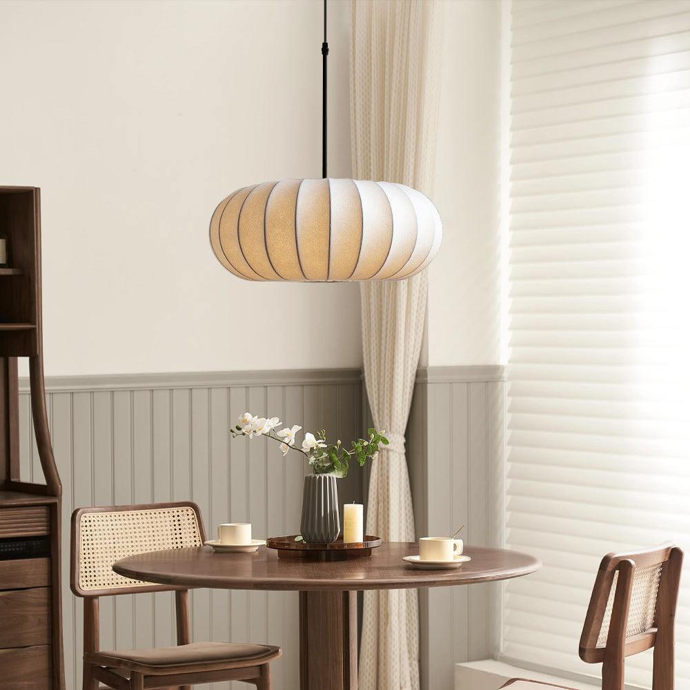 Pendant Light with Silk Shade, Ø 30–50 cm – Warm White 3000K LED Ceiling Lighting for Dining Table, Kitchen Island & Living Room