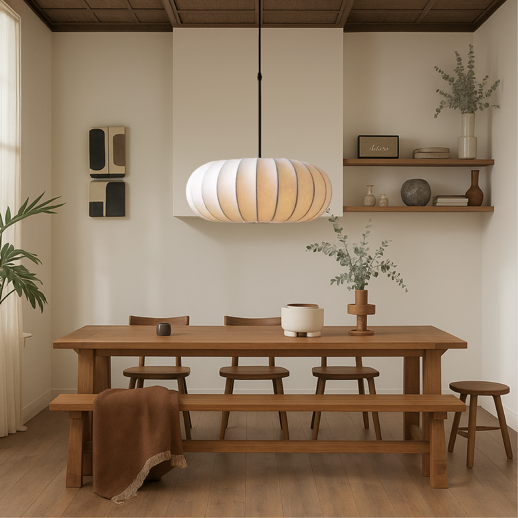 Pendant Light with Silk Shade, Ø 30–50 cm – Warm White 3000K LED Ceiling Lighting for Dining Table, Kitchen Island & Living Room