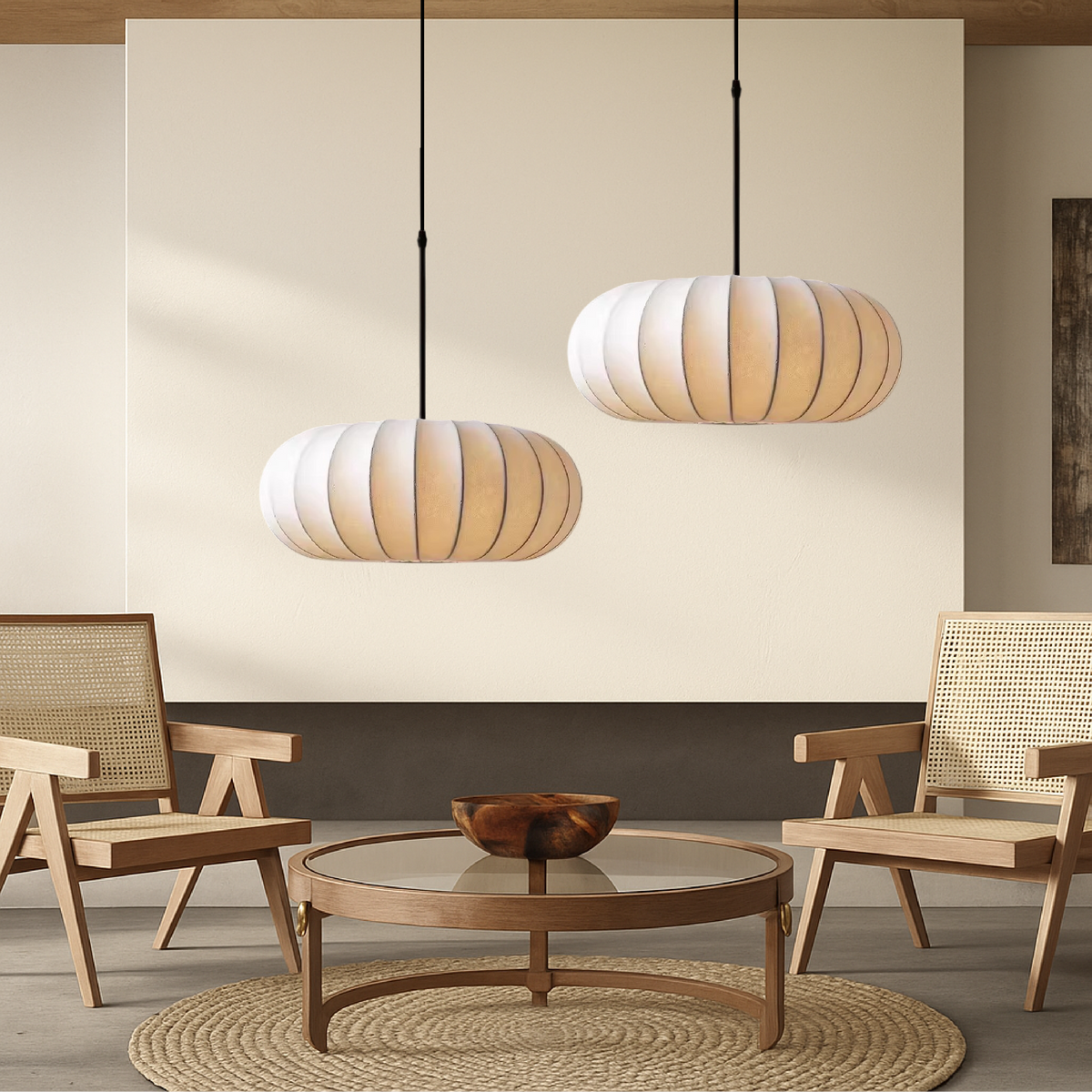 Pendant Light with Silk Shade, Ø 30–50 cm – Warm White 3000K LED Ceiling Lighting for Dining Table, Kitchen Island & Living Room