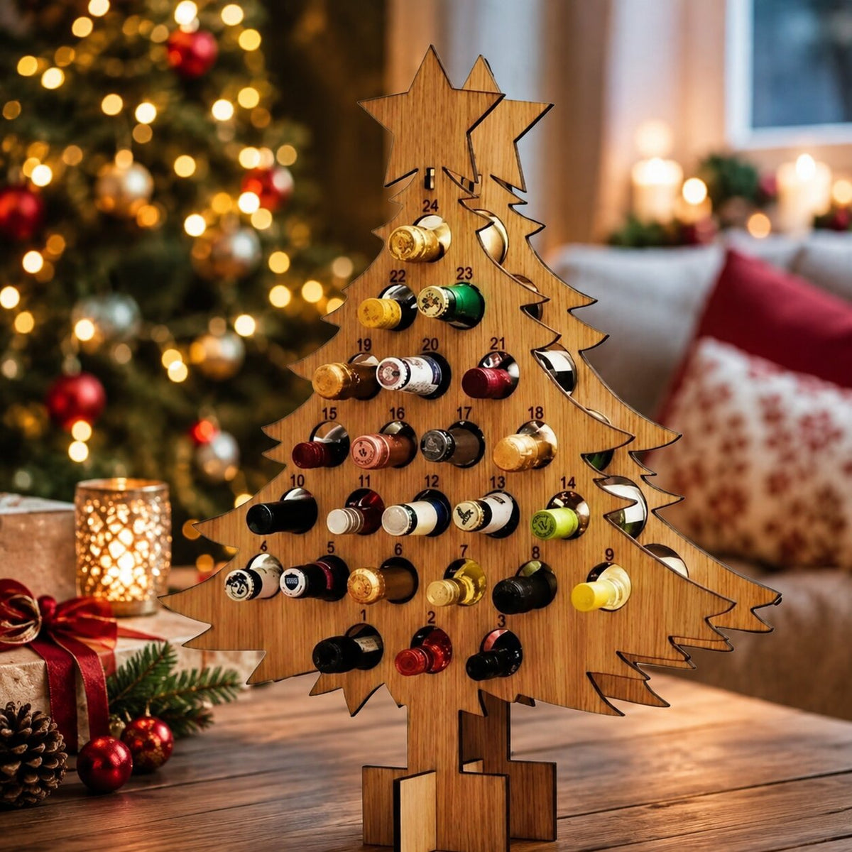 Fillable Wooden Advent Calendar Holder for Mini Wine & Beer Bottles 2026