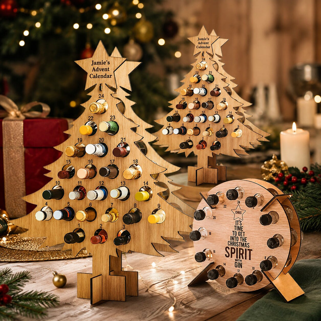 Fillable Wooden Advent Calendar Holder for Mini Wine & Beer Bottles 2026
