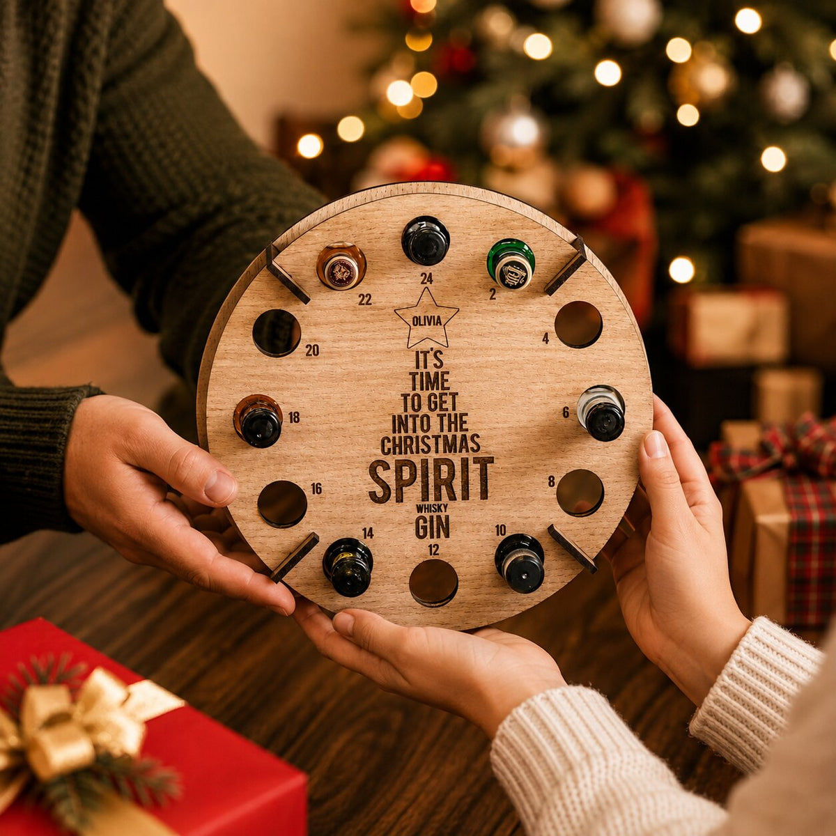 Fillable Wooden Advent Calendar Holder for Mini Wine & Beer Bottles 2026