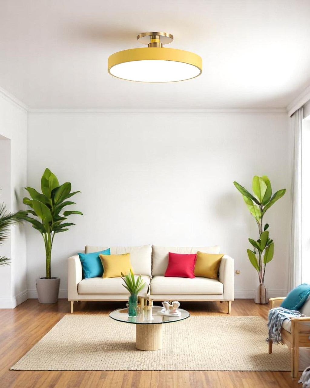 Modern Round Ceiling Light with Gold Detail & Acrylic Diffuser – Minimalist Semi-Flush for Living Room & Bedroom
