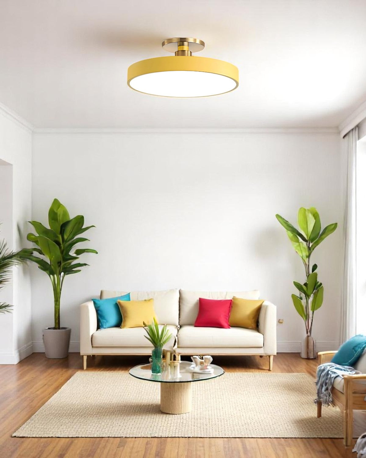 Modern Round Ceiling Light with Gold Detail & Acrylic Diffuser – Minimalist Semi-Flush for Living Room & Bedroom